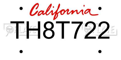 TH8T722 California License Plate
