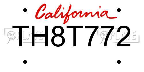 TH8T772 California License Plate