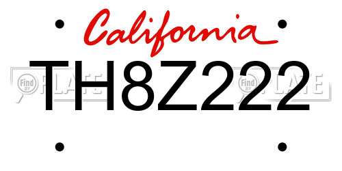 TH8Z222 California License Plate