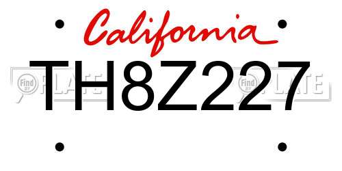 TH8Z227 California License Plate