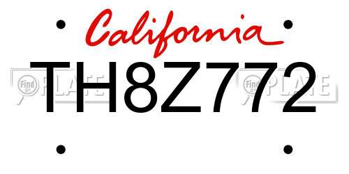 TH8Z772 California License Plate