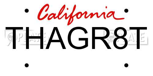 THAGR8T California License Plate