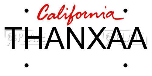 THANXAA California License Plate