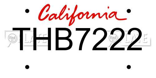 THB7222 California License Plate