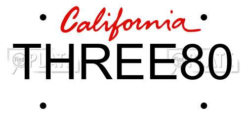 THREE80 California License Plate