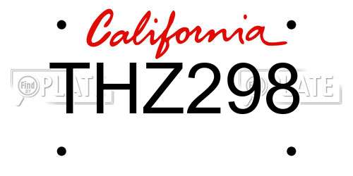 THZ298 California License Plate