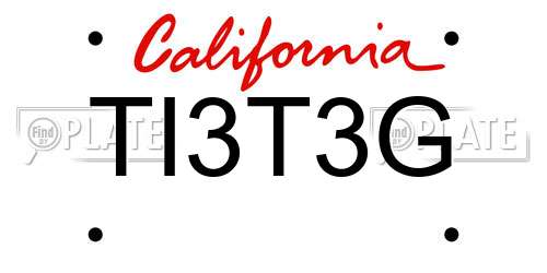 TI3T3G California License Plate