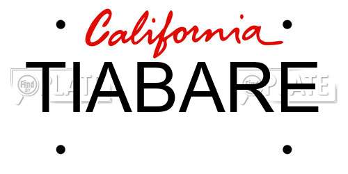 TIABARE California License Plate
