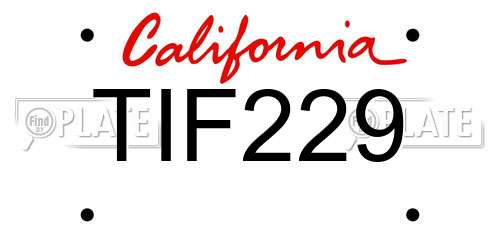 TIF229 California License Plate