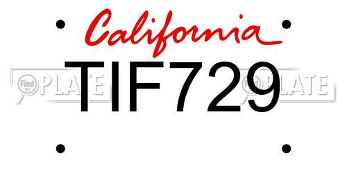 TIF729 California License Plate