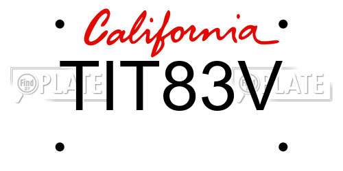 TIT83V California License Plate