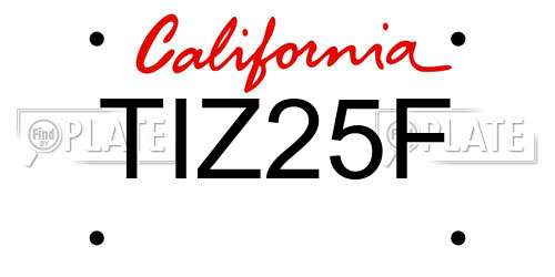 TIZ25F California License Plate