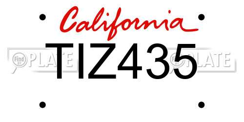 TIZ435 California License Plate