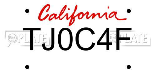 TJ0C4F California License Plate