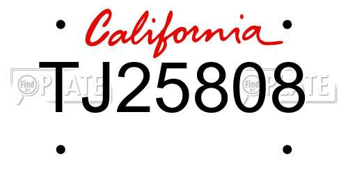 TJ25808 California License Plate
