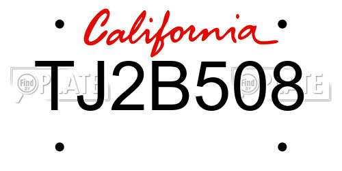 TJ2B508 California License Plate