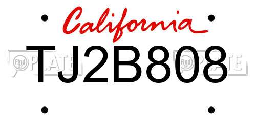 TJ2B808 California License Plate