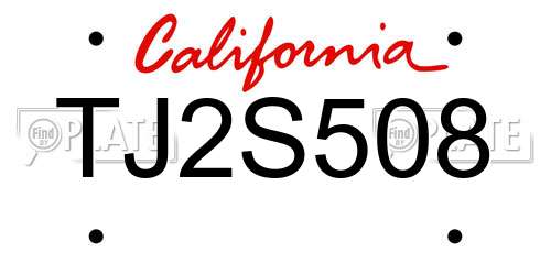 TJ2S508 California License Plate