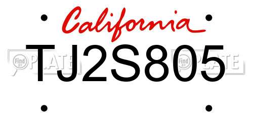 TJ2S805 California License Plate