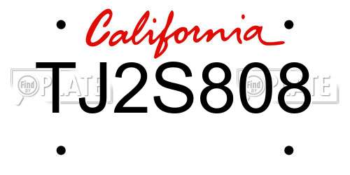 TJ2S808 California License Plate