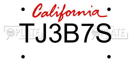 TJ3B7S California License Plate