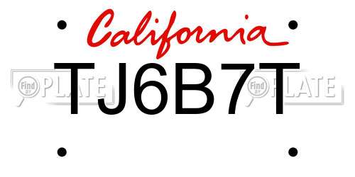 TJ6B7T California License Plate