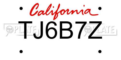 TJ6B7Z California License Plate