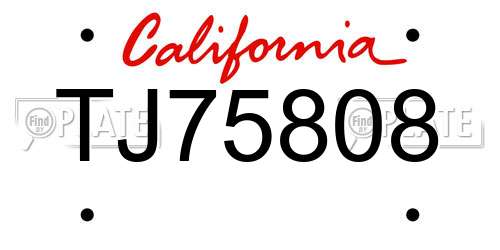 TJ75808 California License Plate