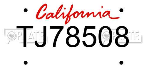 TJ78508 California License Plate