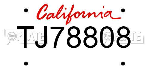 TJ78808 California License Plate