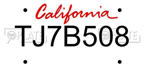 TJ7B508 California License Plate