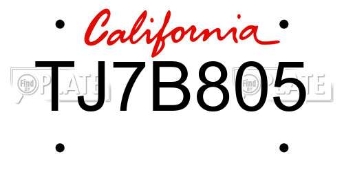 TJ7B805 California License Plate