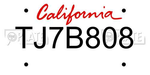TJ7B808 California License Plate
