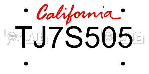 TJ7S505 California License Plate