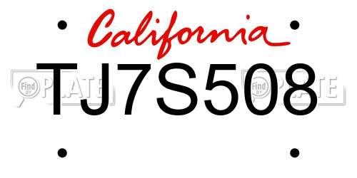 TJ7S508 California License Plate