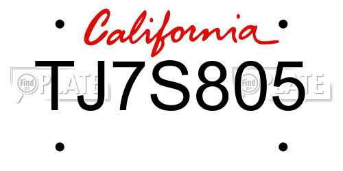 TJ7S805 California License Plate
