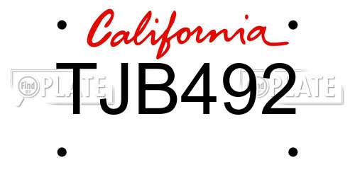 TJB492 California License Plate
