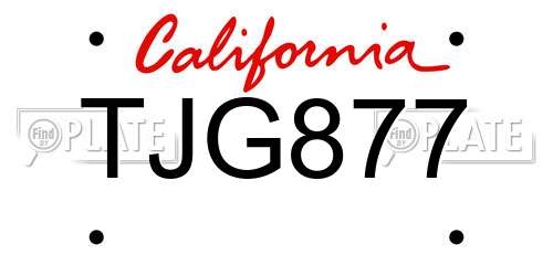TJG877 California License Plate