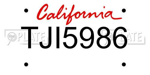 TJI5986 California License Plate