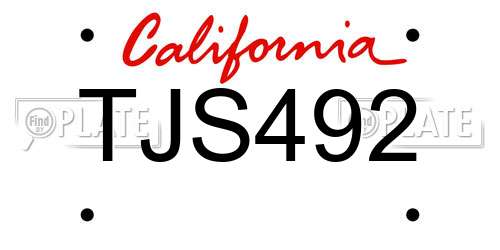TJS492 California License Plate