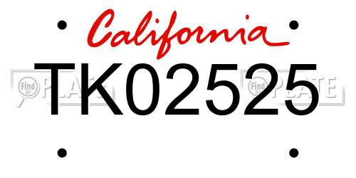 TK02525 California License Plate