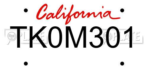 TK0M301 California License Plate