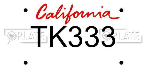 TK333 California License Plate