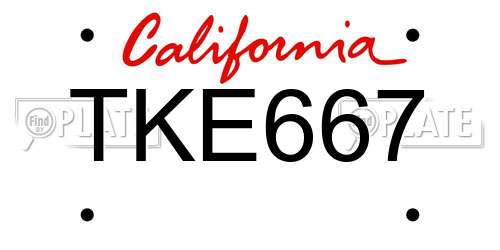 TKE667 California License Plate