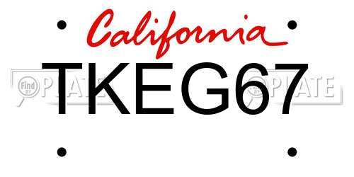 TKEG67 California License Plate