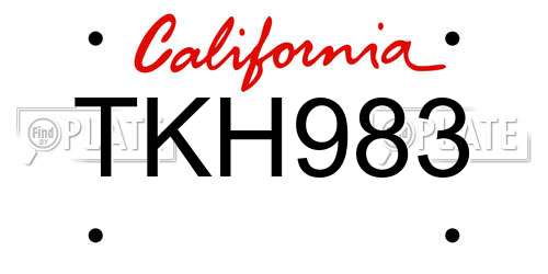 TKH983 California License Plate