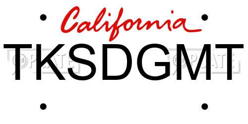 TKSDGMT California License Plate