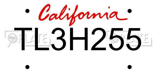 TL3H255 California License Plate