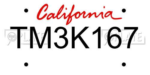 TM3K167 California License Plate