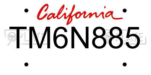 TM6N885 California License Plate